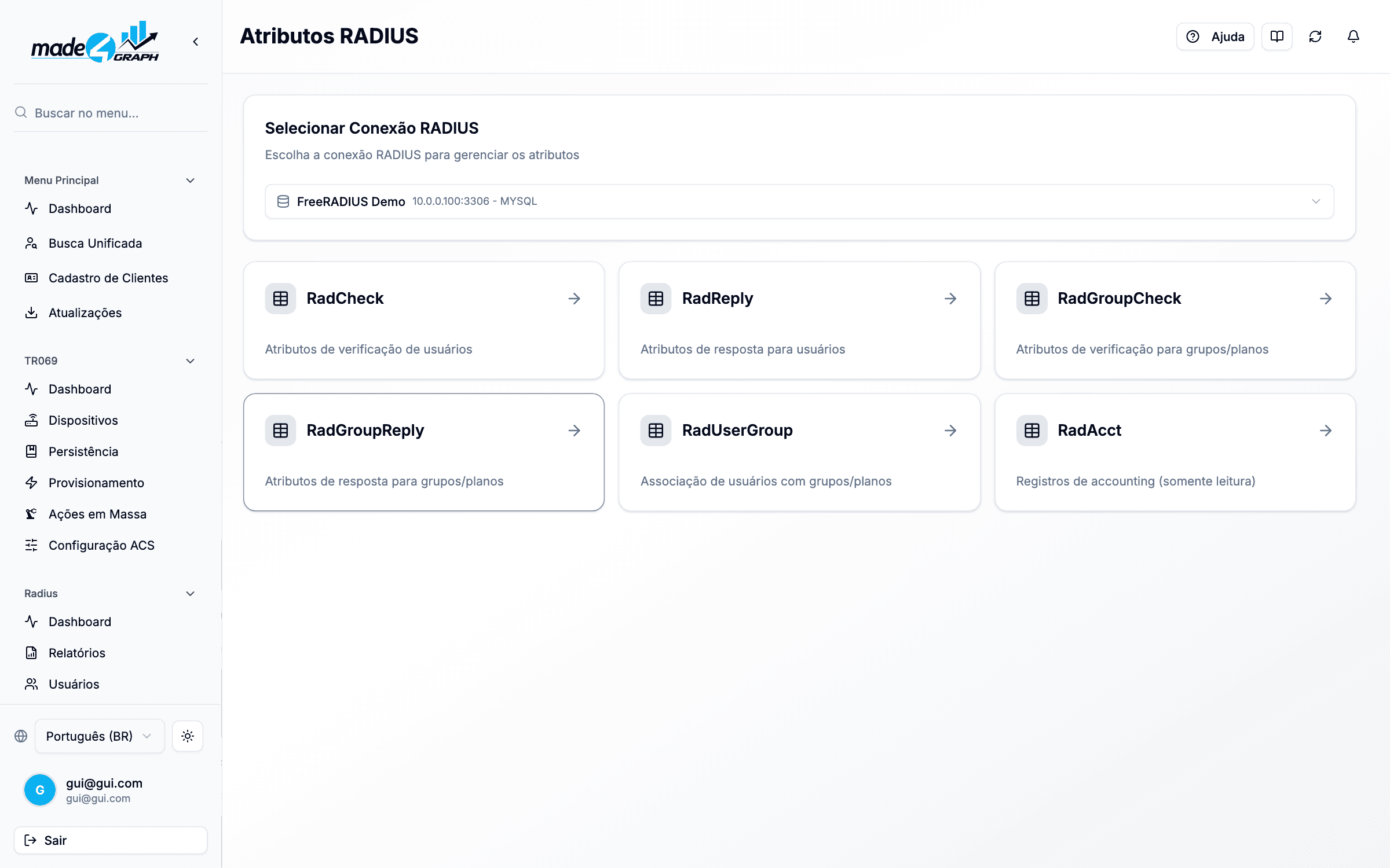 Hub de atributos RADIUS