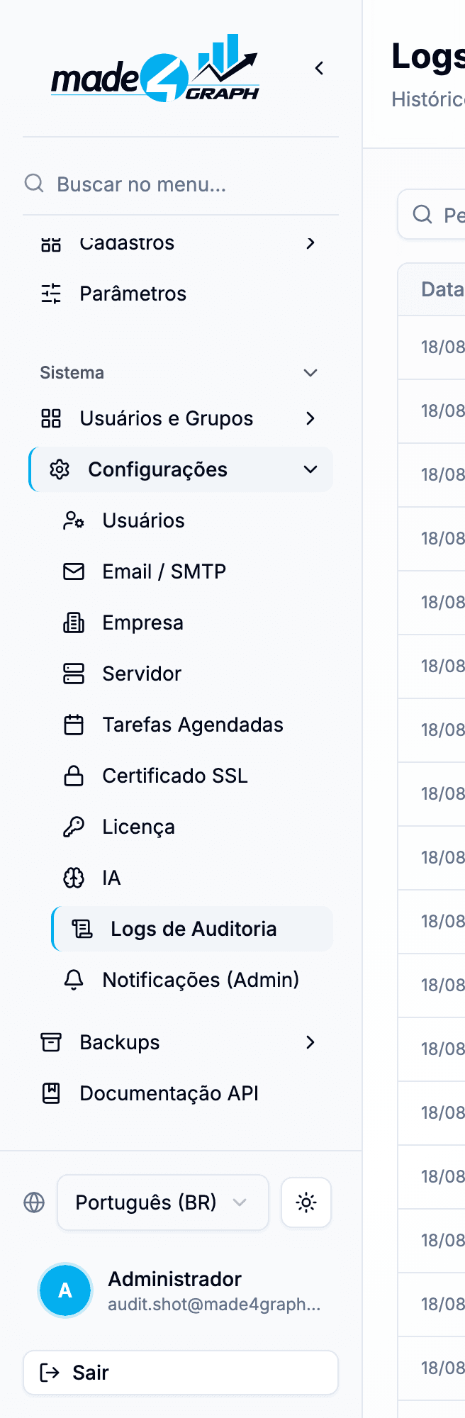 Item de menu Logs de Auditoria
