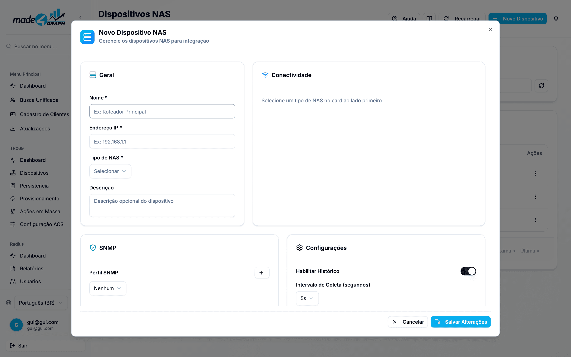 Formulário de dispositivo NAS