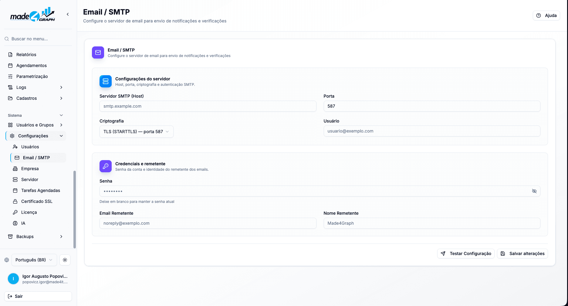 Configuração Email / SMTP