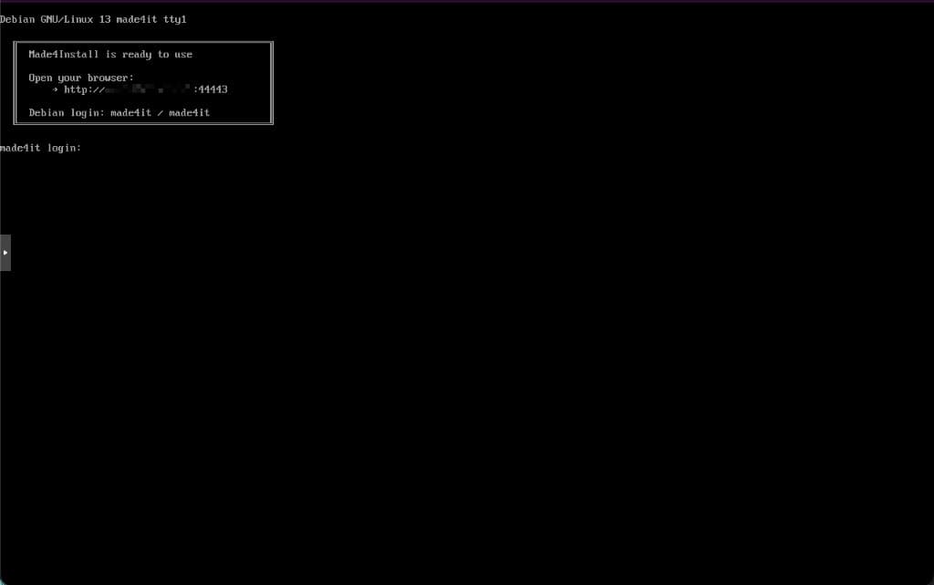Console com URL do instalador
