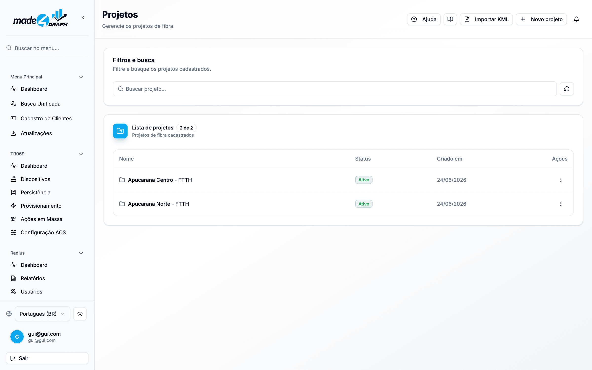 Lista de projetos