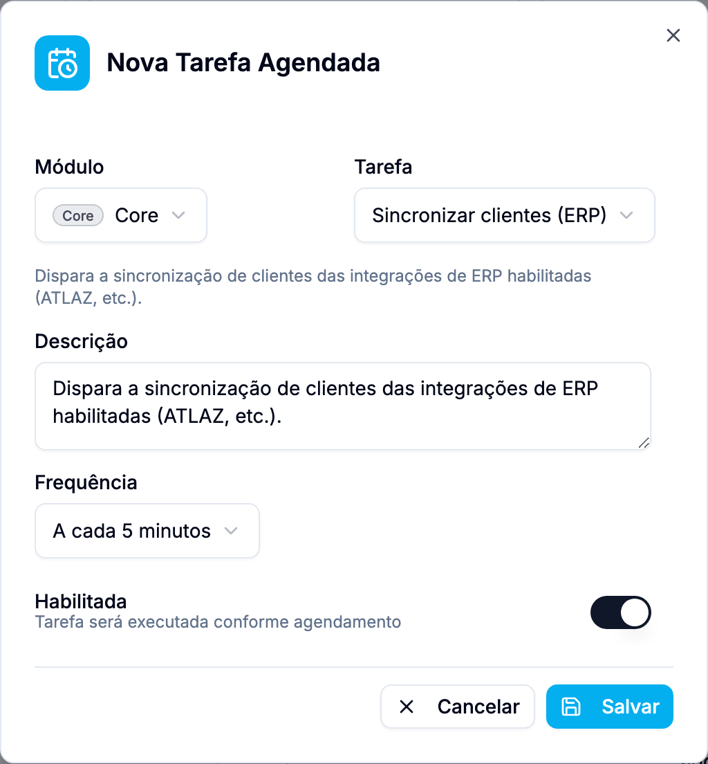Tarefa Sincronizar clientes (ERP)