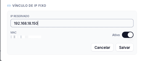 Formulário do vínculo de IP fixo